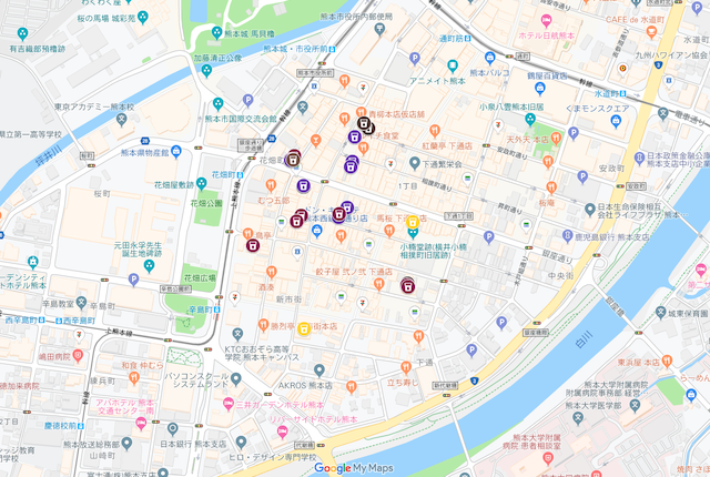 熊本市のナイトスポットマップ