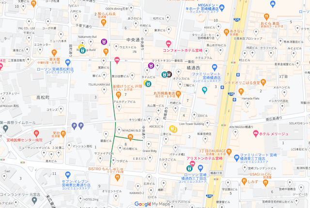 宮崎市繁華街のナイトスポットマップ